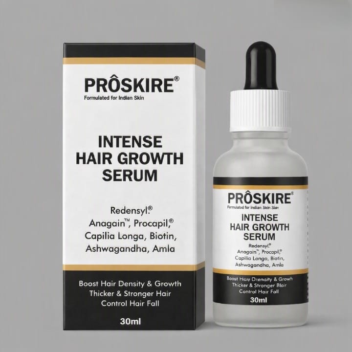 Proskire Intense Hair Growth Serum bottle with dropper